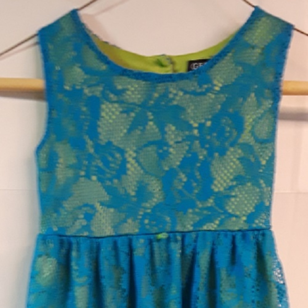 George Blue Green Lace Over Solid Dress Size 6